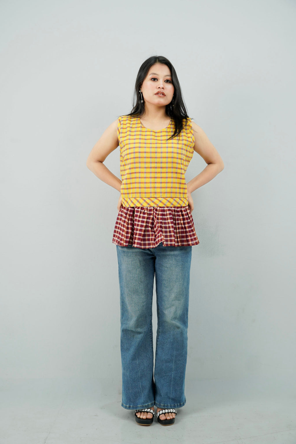 Sunshine Check Peplum Top