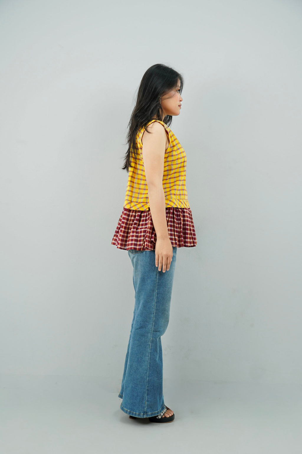 Sunshine Check Peplum Top