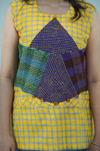 Yellow Check Patchwork Tunic Top