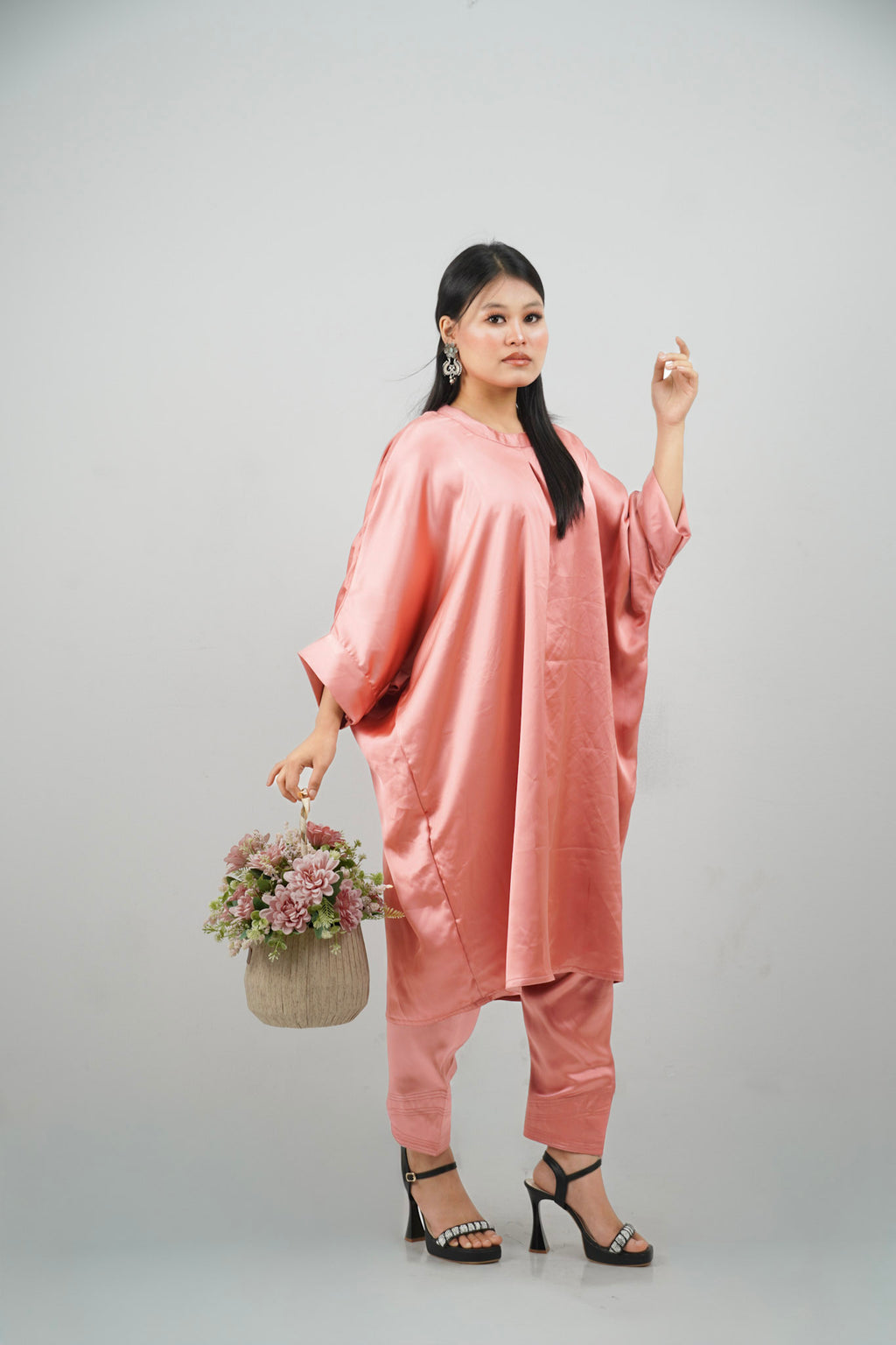 Rose Pink Satin Co-ord Set